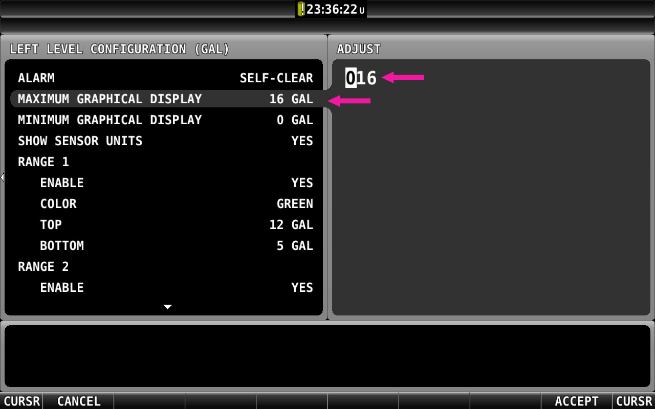 Editing Maximum Graphical Display under SENSOR SETUP