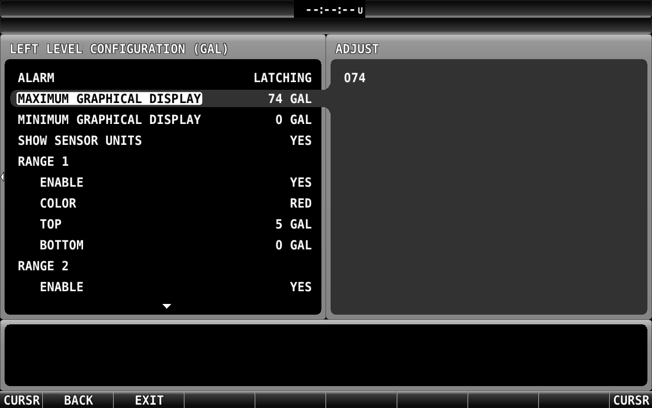 Sensor Setup Maximum Graphical Display Value Adjustment