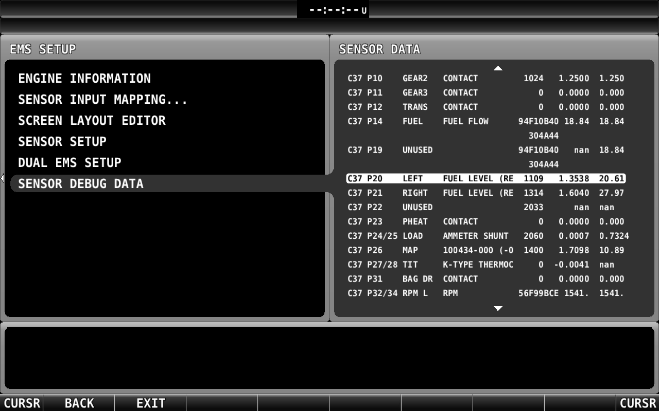 Sensor Debug Data